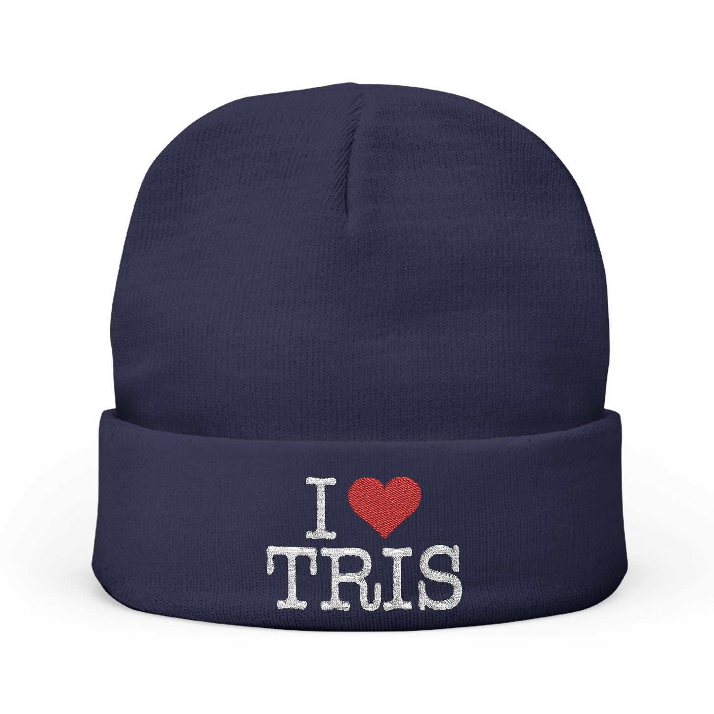 "I LOVE TRIS" Embroidered Knit Beanie