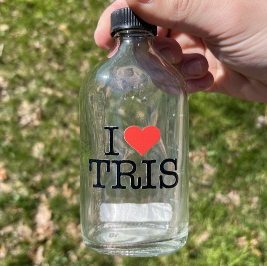 "I LOVE TRIS" 6oz Glass Medicine Bottle